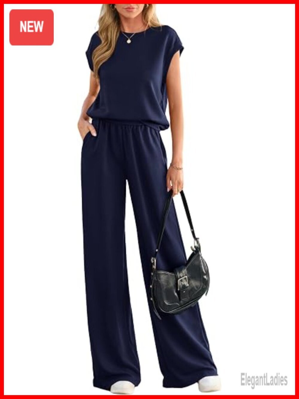 2 Piece Lounge Set Cap Sleeve Top Wide Leg Pants Loose Casual Tracksuit